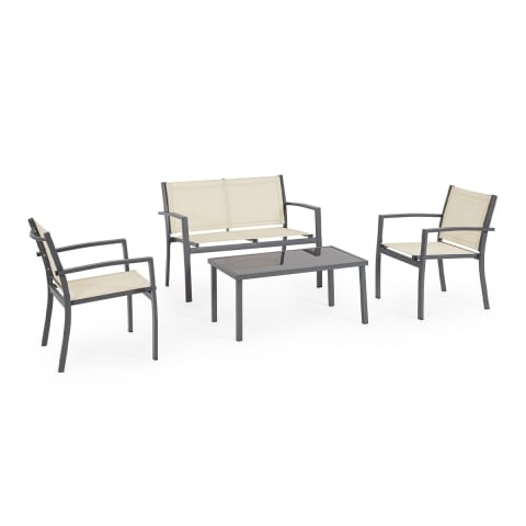 Salon de jardin 2 fauteuils canapé table basse beige Bizzotto Florida Promotion