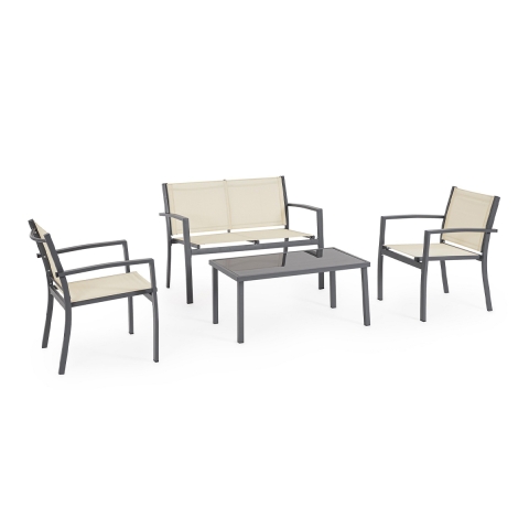 Tuinset 2 stoelen bankje bijzettafel beige Bizzotto Florida Aanbieding