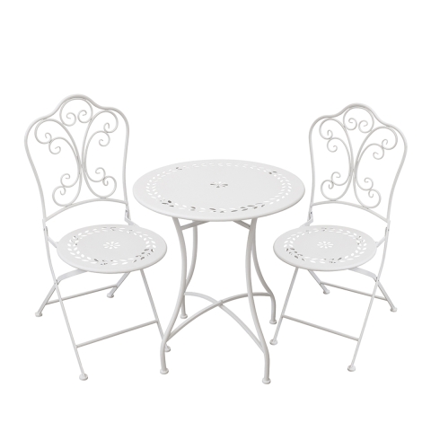 Set van tafel en 2 stoelen voor buiten van wit ijzer Provence Breakfast Aanbieding