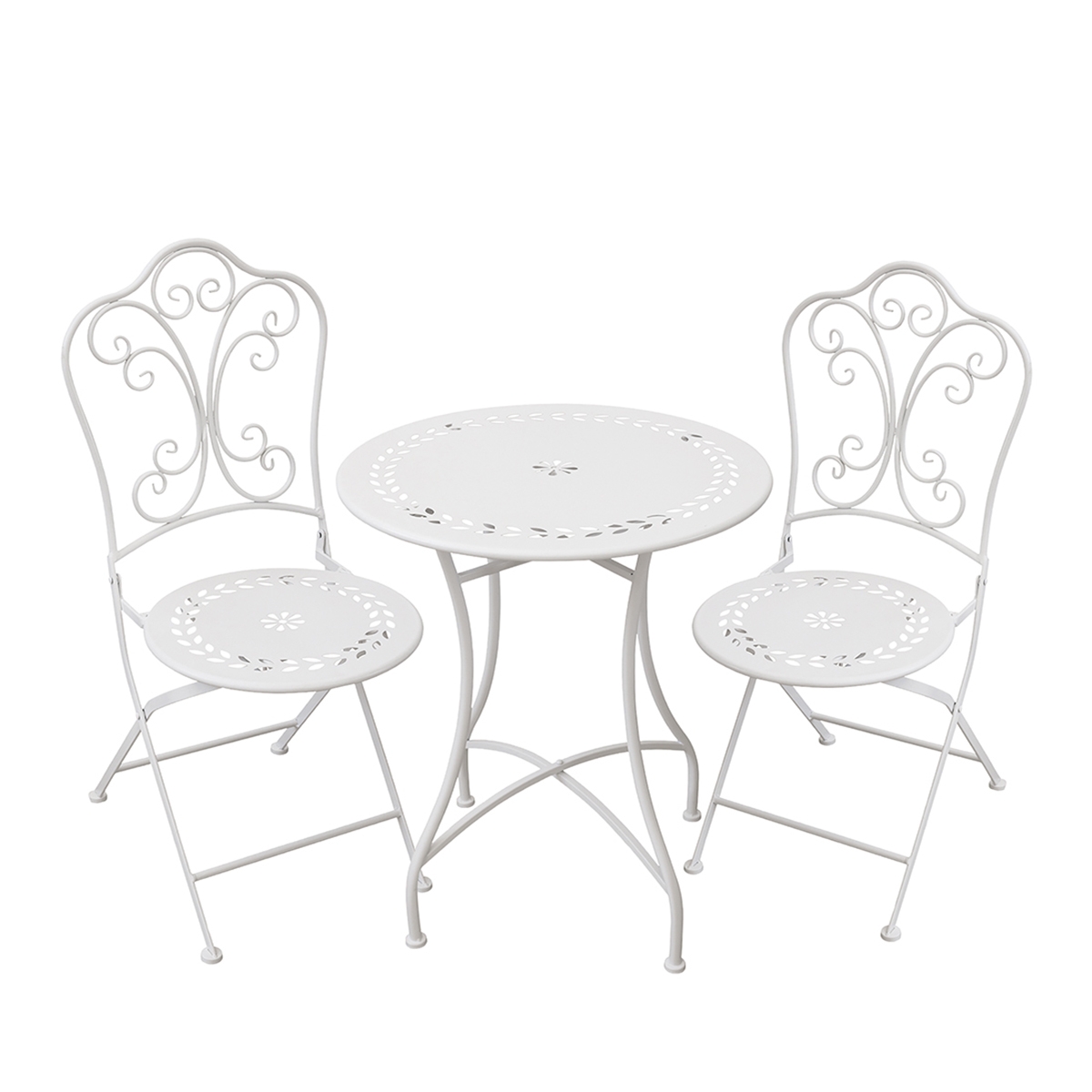 Set van tafel en 2 stoelen voor buiten van wit ijzer Provence Breakfast Aanbieding Set van tafel en 2 stoelen voor buiten van wit ijzer Provence Breakfast Aanbieding