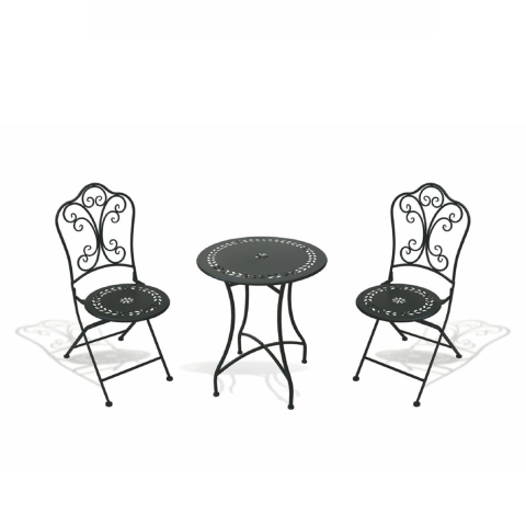 Ensemble table 2 chaises pliantes d'extérieur en fer noir Provence Breakfast Promotion
