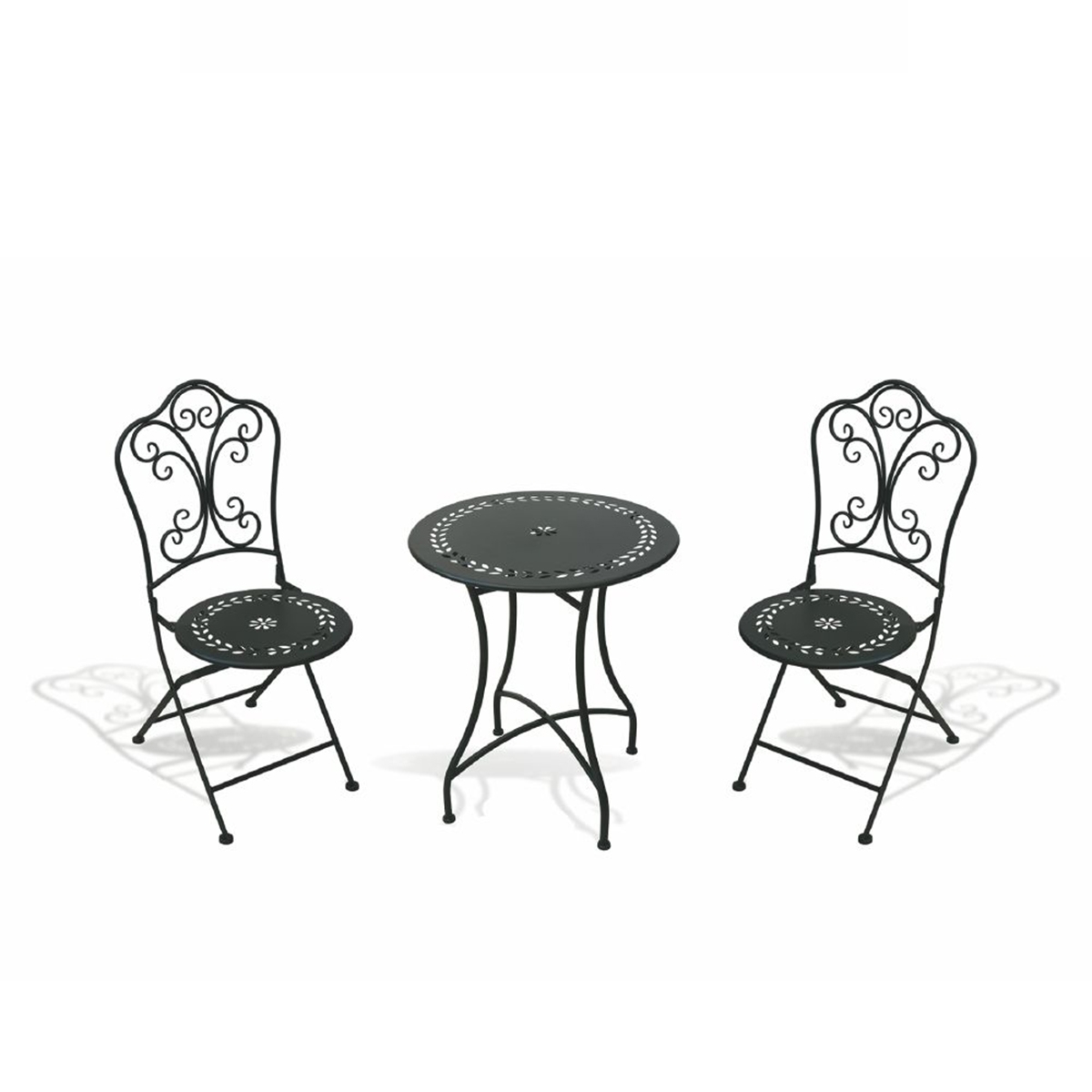 Ensemble table 2 chaises pliantes d'extérieur en fer noir Provence Breakfast Promotion