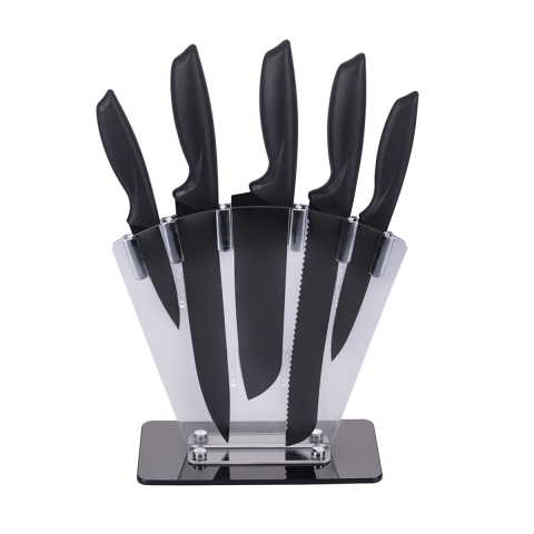Ensemble de 5 couteaux en inox noir avec support en acrylique Nori Promotion