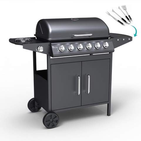 Barbecue au gaz en acier inox avec 6+1 brûleurs et grille Jersey