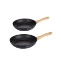 Ensemble de 2 poêles en aluminium antiadhésives noires avec manche en bois Fuji Promotion