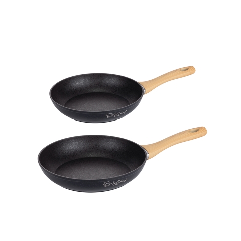 Set van 2 antiaanbakpannen van aluminium met houten handvat Fuji zwart Aanbieding