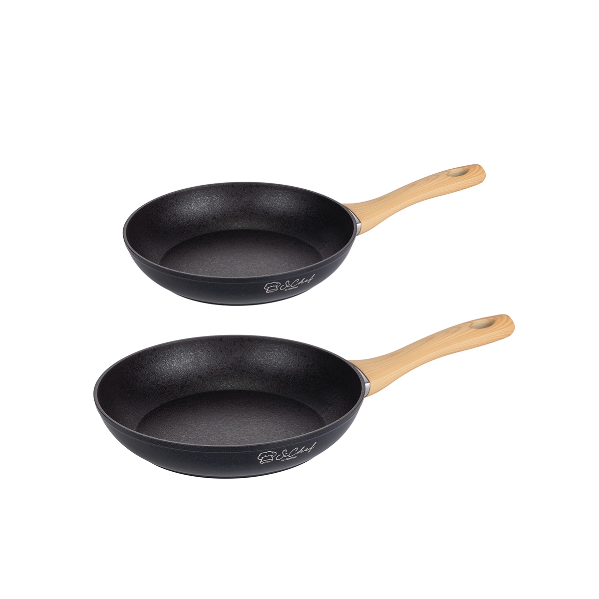 Set van 2 antiaanbakpannen van aluminium met houten handvat Fuji zwart Aanbieding Set van 2 antiaanbakpannen van aluminium met houten handvat Fuji zwart Aanbieding