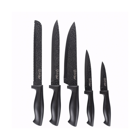 Bloc noir avec 5 couteaux en acier inoxydable effet martelé Piko Promotion
