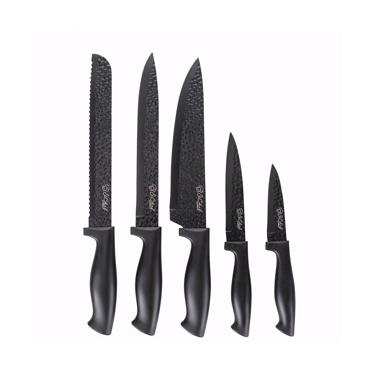 Bloc noir avec 5 couteaux en acier inoxydable effet martelé Piko Promotion Bloc noir avec 5 couteaux en acier inoxydable effet martelé Piko Promotion