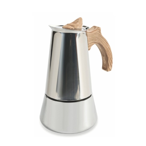 Moka koffiezetapparaat 6 kopjes roestvrij staal met houtlook handvat Riko Aanbieding