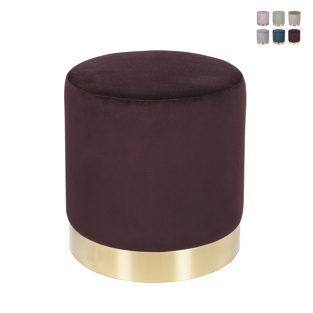 Pouf cylindrique design effet velours avec bande dorée Ostara Remises Pouf cylindrique design effet velours avec bande dorée Ostara Remises