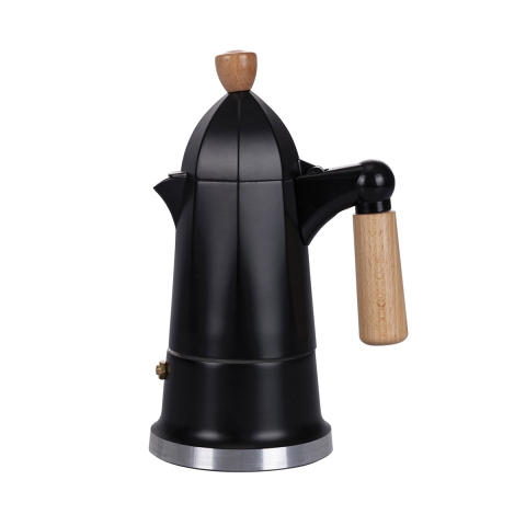 Mokapot 4 kopjes zwart aluminium met houten handvat Industry Aanbieding