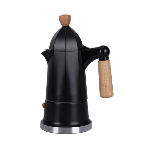 Cafetière Moka noire 6 tasses en aluminium avec manche en bois Industry Promotion