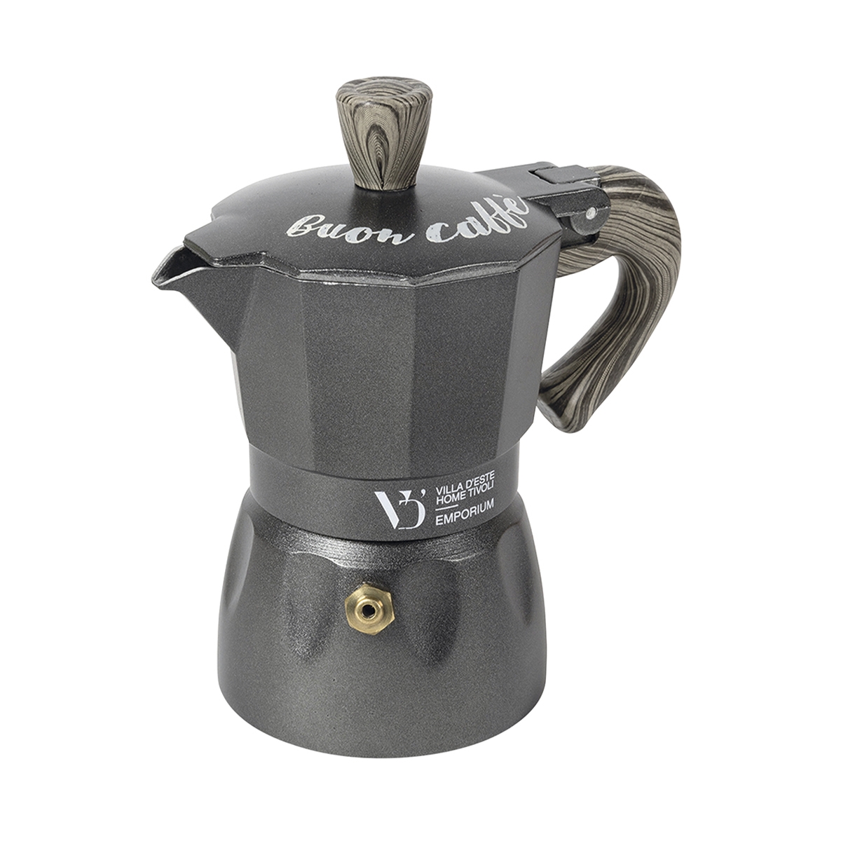 Cafetière moka 6 tasses avec manche effet bois Buon Caffè Promotion Cafetière moka 6 tasses avec manche effet bois Buon Caffè Promotion