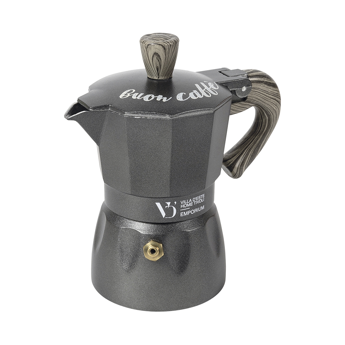 Cafetière moka classique 1 tasse avec poignée effet bois Buon Caffè Promotion Cafetière moka classique 1 tasse avec poignée effet bois Buon Caffè Promotion