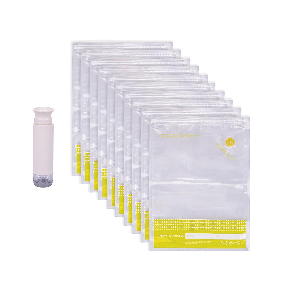 Vacumeerset met handpomp + 10 herbruikbare zakken Nurea Aanbieding Vacumeerset met handpomp + 10 herbruikbare zakken Nurea Aanbieding