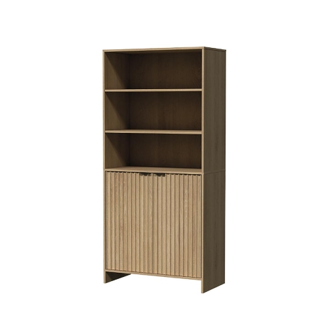 Houten wandboekenkast 3 planken 2 deuren 80x34x172cm Aneka Aanbieding