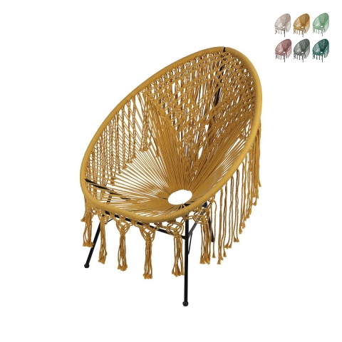 Tuinstoel voor buiten met macramé stof Elika Aanbieding