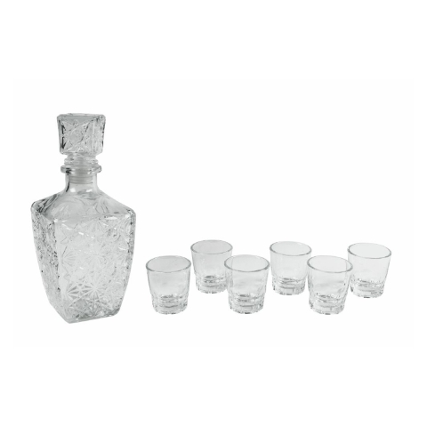 Set van glazen karaf voor likeur + 6 glazen Diamante Aanbieding