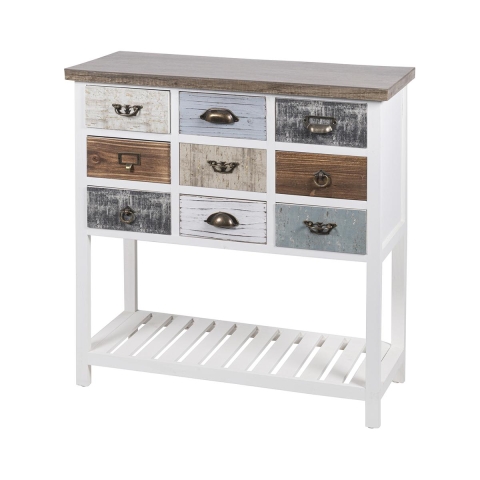 Console en bois shabby chic 9 tiroirs 80x32,5x82 cm Sardinia Promotion