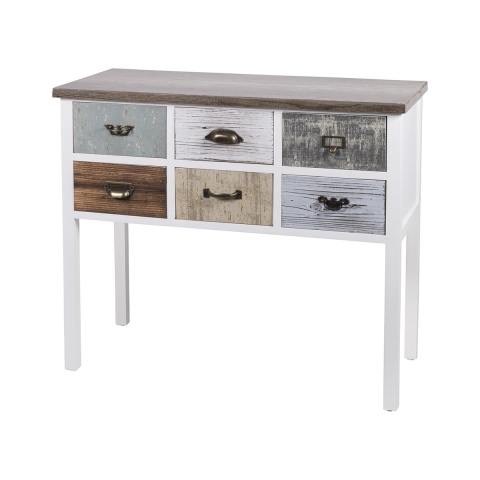 Console d'entrée en bois 6 tiroirs style shabby chic Sardinia Promotion