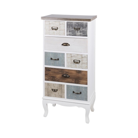 Hoge houten ladekast 8 lades 58x35x123cm shabby chic Sardinia Aanbieding