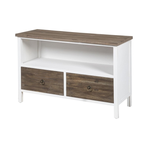 Meuble TV shabby chic en bois avec 2 tiroirs Terosk Promotion