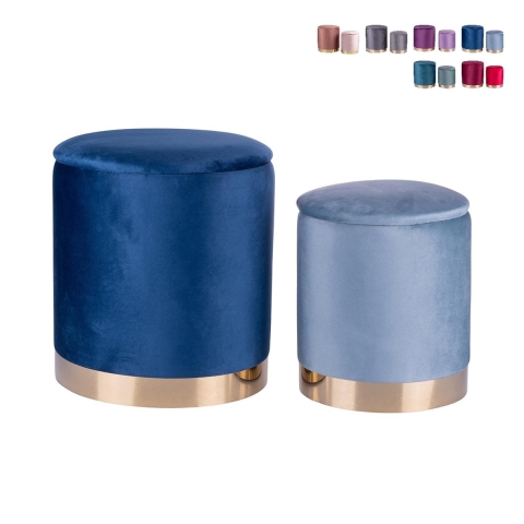Set van 2 voetenbanken in fluweel-look met gouden basis Ilduma Aanbieding