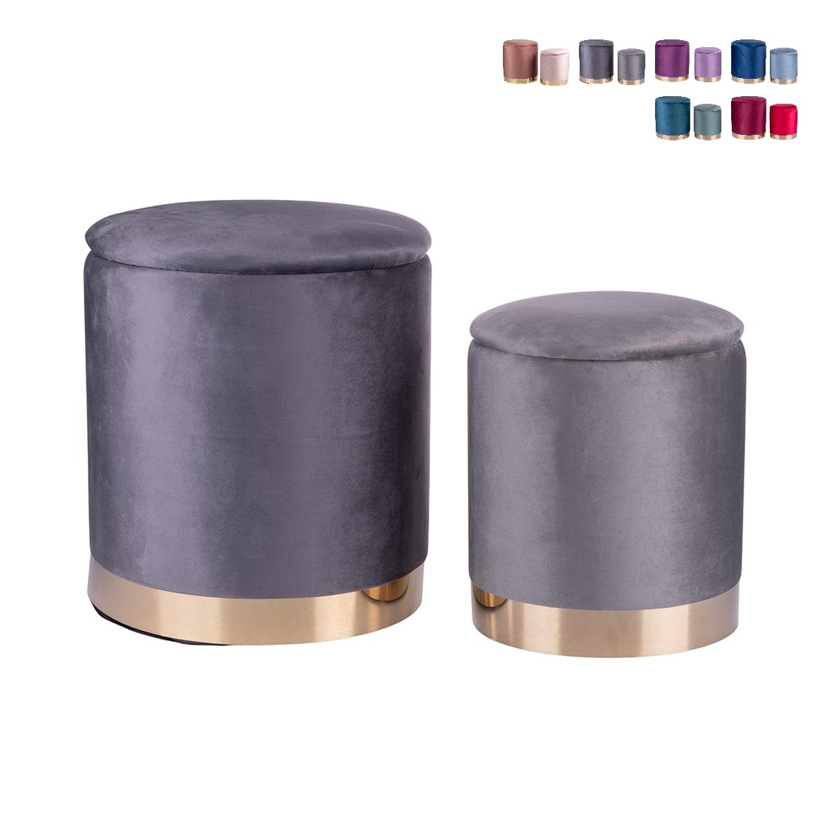 Set van 2 voetenbanken in fluweel-look met gouden basis Ilduma Model Set van 2 voetenbanken in fluweel-look met gouden basis Ilduma Model