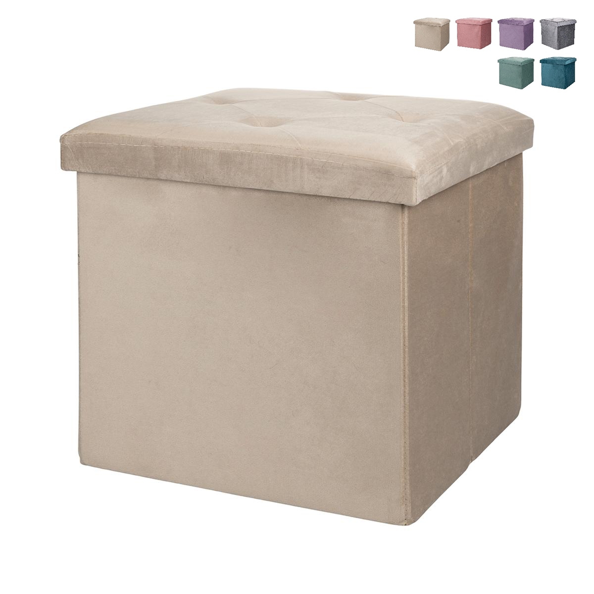 Pouf de rangement carré 38x38 cm multi-usage effet velours Yushka Promotion Pouf de rangement carré 38x38 cm multi-usage effet velours Yushka Promotion
