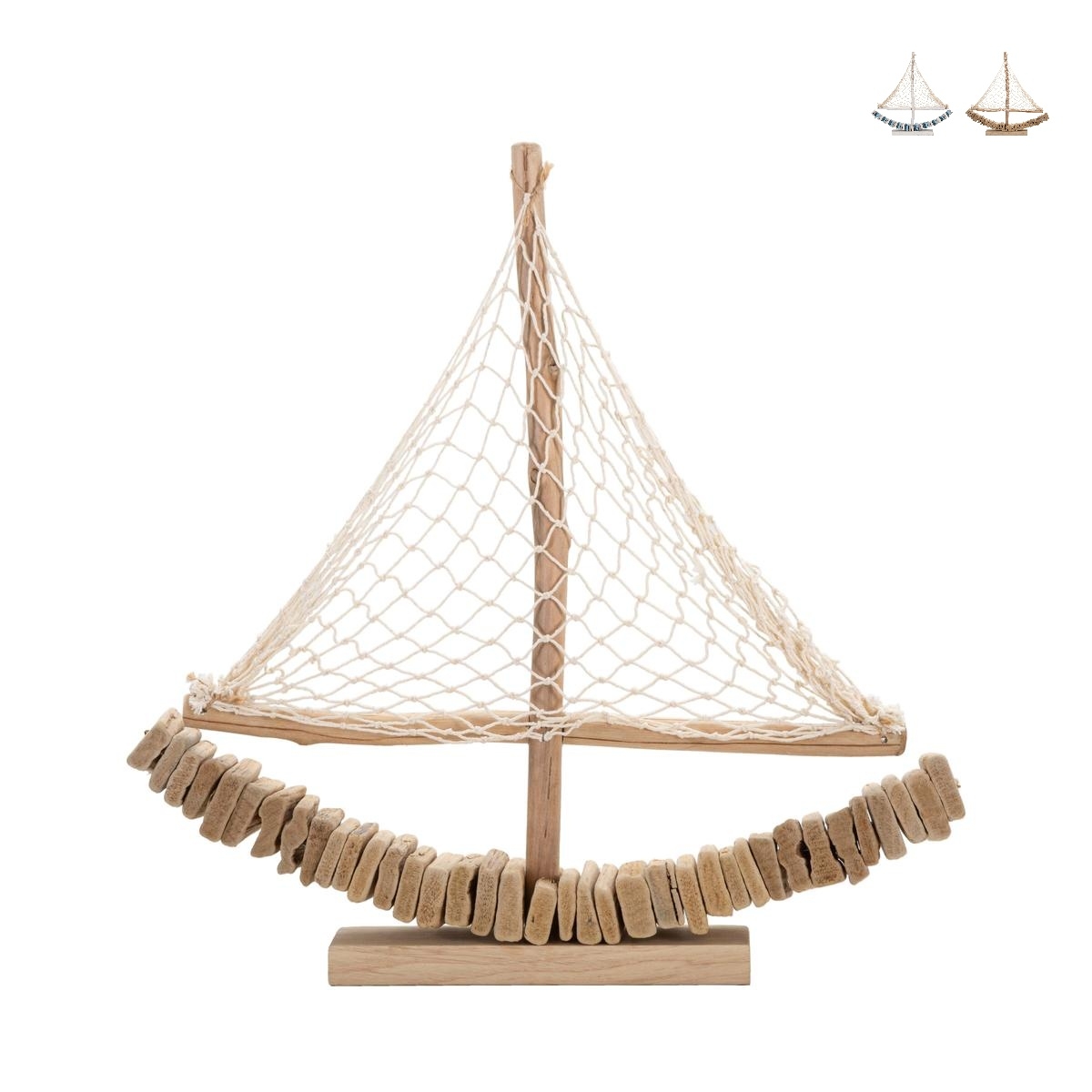 Houten zeilboot sculptuur met stoffen net 45x45x7cm Enok Aanbieding Houten zeilboot sculptuur met stoffen net 45x45x7cm Enok Aanbieding