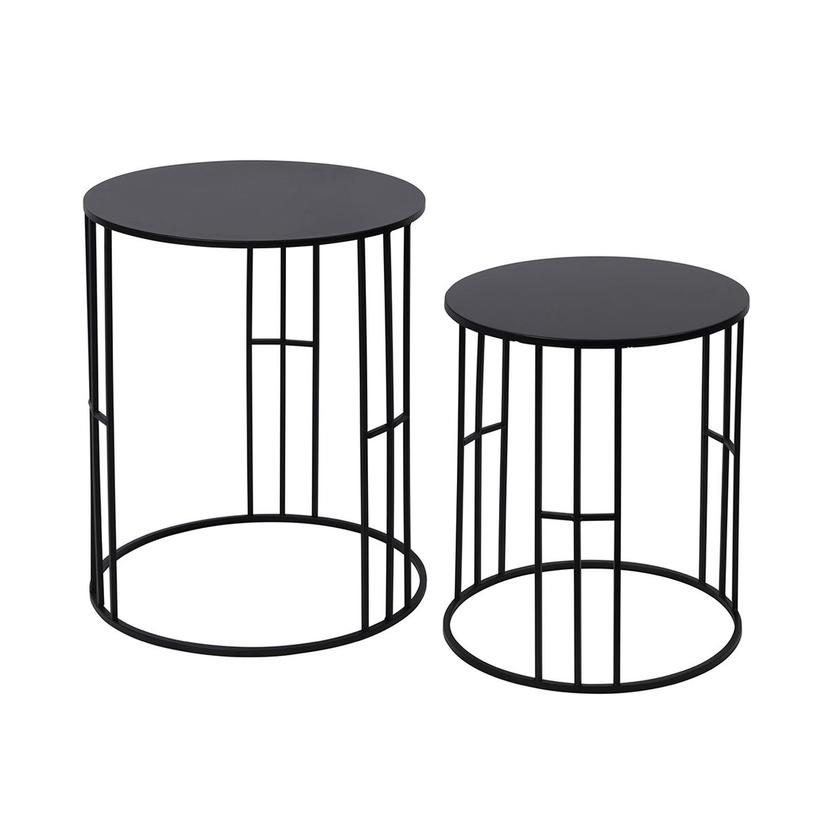 Set van 2 stapelbare ronde bijzettafels in zwart smeedijzer Daram Aanbieding Set van 2 stapelbare ronde bijzettafels in zwart smeedijzer Daram Aanbieding