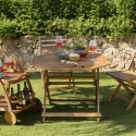 Opvouwbare achthoekige acaciahouten tafel met parasolgat Bali Verkoop
