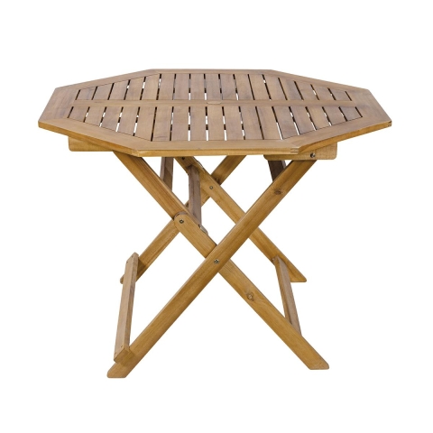 Opvouwbare achthoekige acaciahouten tafel met parasolgat Bali Aanbieding