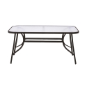Table d'extérieur rectangulaire en acier carbone avec plateau en verre Oshra Vente