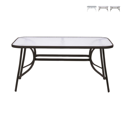 Table d'extérieur rectangulaire en acier carbone avec plateau en verre Oshra Promotion