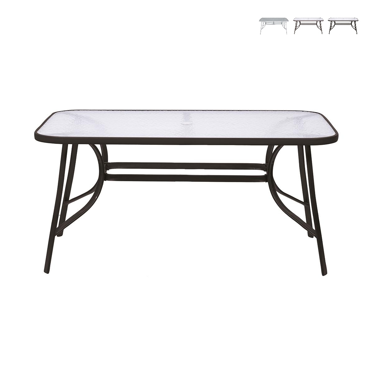 Table d'extérieur rectangulaire en acier carbone avec plateau en verre Oshra Promotion Table d'extérieur rectangulaire en acier carbone avec plateau en verre Oshra Promotion
