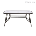 Table d'extérieur rectangulaire en acier carbone avec plateau en verre Oshra Promotion