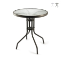 Table ronde d'extérieur 60 cm en acier carbone et verre Lorea Promotion