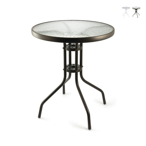 Ronde tuintafel 60 cm van koolstofstaal en glas Lorea Aanbieding