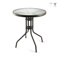 Table ronde d'extérieur 60 cm en acier carbone et verre Lorea Promotion