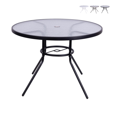 Ronde tuintafel 100 cm koolstofstaal en wit glas Lorea Aanbieding