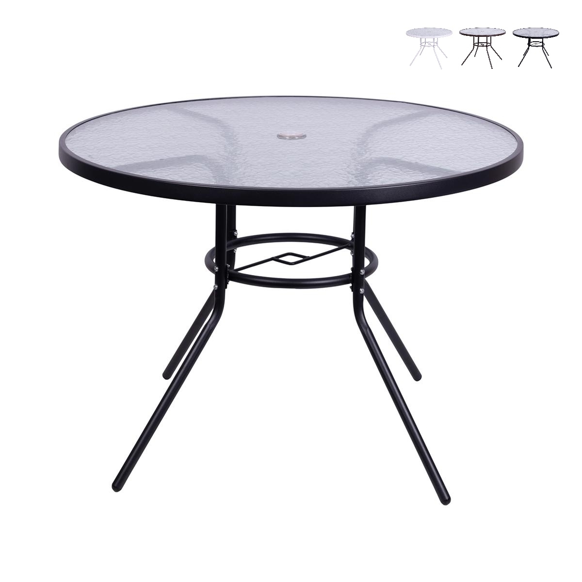 Ronde tuintafel 100 cm koolstofstaal en wit glas Lorea Aanbieding Ronde tuintafel 100 cm koolstofstaal en wit glas Lorea Aanbieding