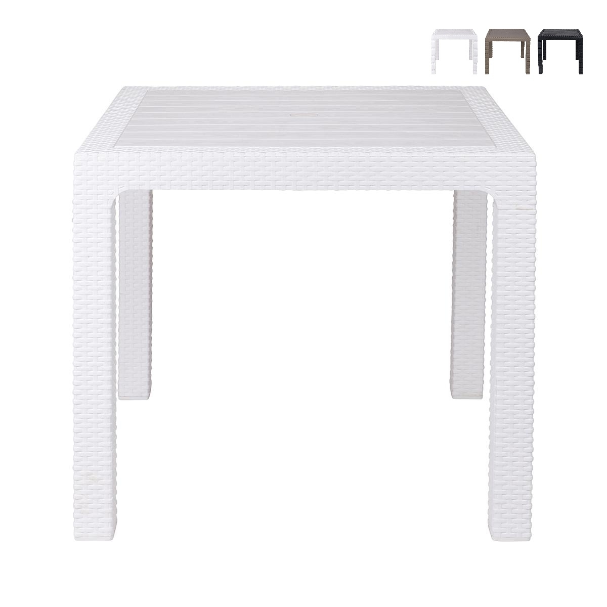 Vierkante buitentafel van kunststof met rattanlook 80x80 cm Varnu Aanbieding Vierkante buitentafel van kunststof met rattanlook 80x80 cm Varnu Aanbieding