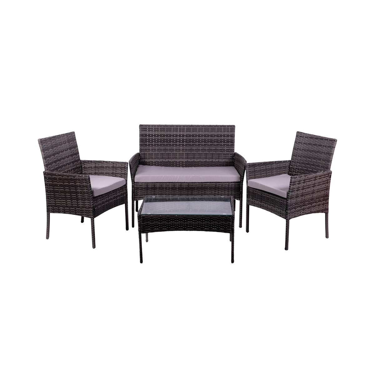 Salon de jardin en rotin canapé 2 fauteuils table plateau en verre Rodi Promotion