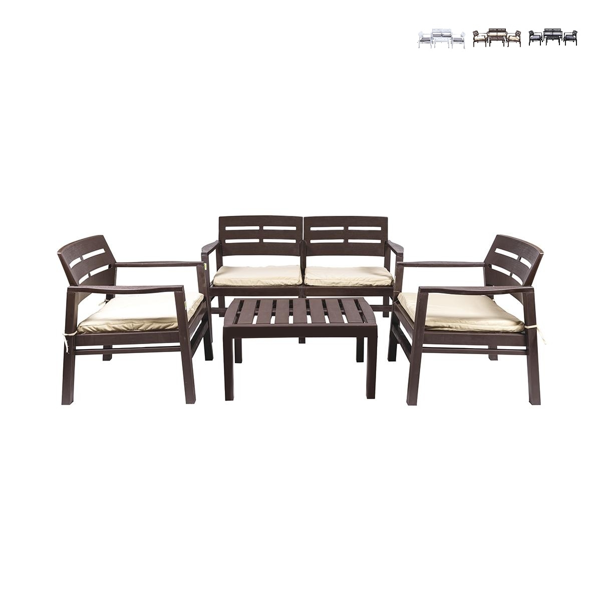 Salon de jardin extérieur canapé 2 fauteuils table basse effet bois Fij Promotion Salon de jardin extérieur canapé 2 fauteuils table basse effet bois Fij Promotion
