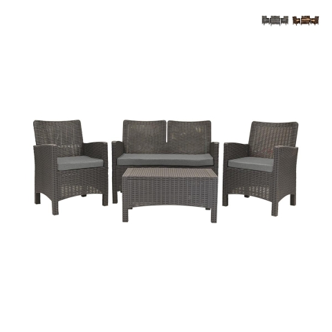 Salon de jardin canapé 2 places fauteuils table basse effet rattan Malaga Promotion