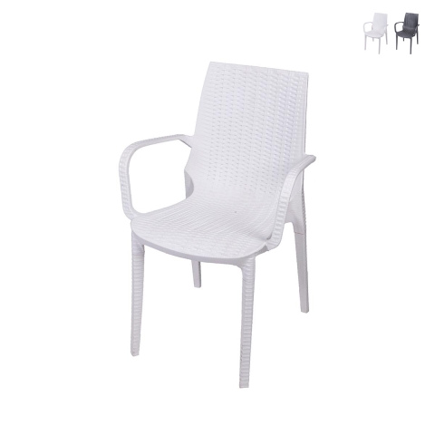 Tuinstoel van polypropyleen met rattan-look en armleuningen Paros Aanbieding