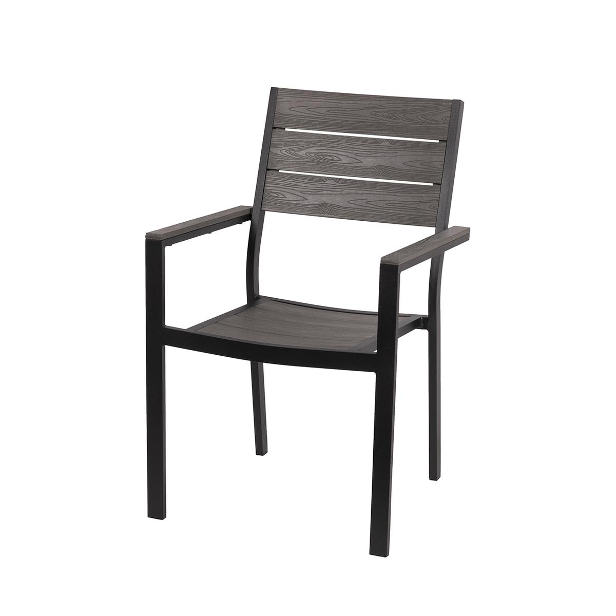 Amalfi tuinstoel in aluminium met armleuningen en houtlook latten Aanbieding Amalfi tuinstoel in aluminium met armleuningen en houtlook latten Aanbieding