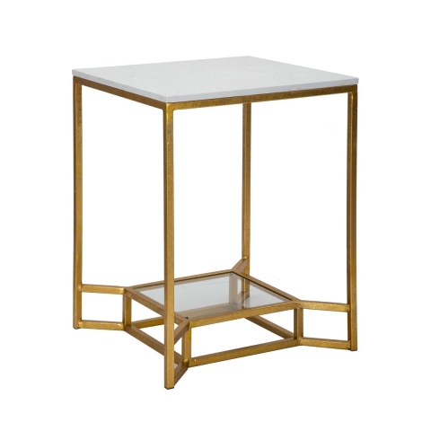 Table basse en métal doré avec plateau en marbre 47x47x60 Double Marble Promotion
